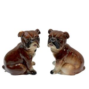 Vintage Antique Bulldog Puppies Salt &‎ Pepper Shakers Set Made in JAPAN